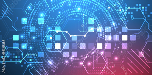 Abstract background. Scientific and technological concept with the use of technical elements formed in the shape of a circle. Vector