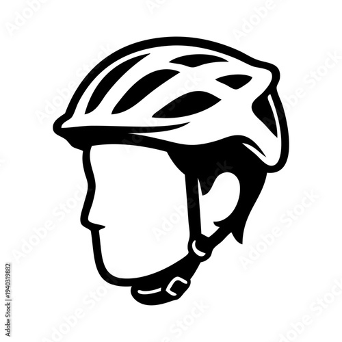 Logo club ciclista. Dibujo con líneas de la cabeza de un hombre con casco ciclista. Icono equipo de protección de ciclismo 