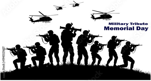 Memorial day tribute with soldiers and helicopters