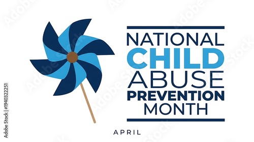 National child abuse prevention month April with blue pinwheel for child safety awareness and protection concept