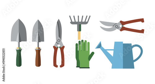 Collection of essential gardening tools for planting and maintenance