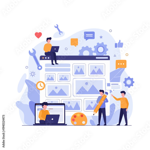 Content management system development and website building illustration.