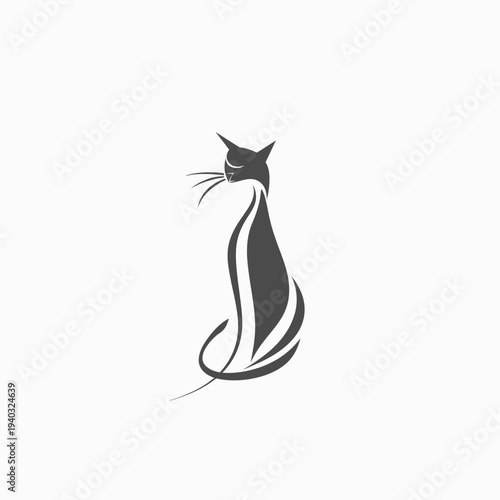 Elegant silhouette of a sitting cat in minimalist design on white background