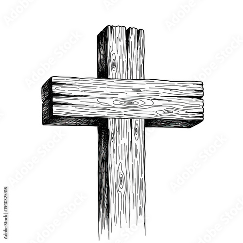 Distressed wooden cross illustration, isolated on transparent background