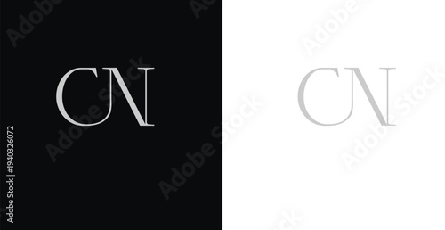 Elegant CN serif monogram logo in black and white luxury style