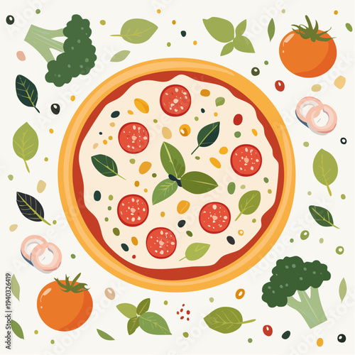 モッツァレラチーズとバジルのナポリピザのクローズアップ