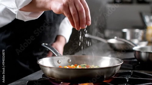 Chef Seasoning Vegetables in Pan