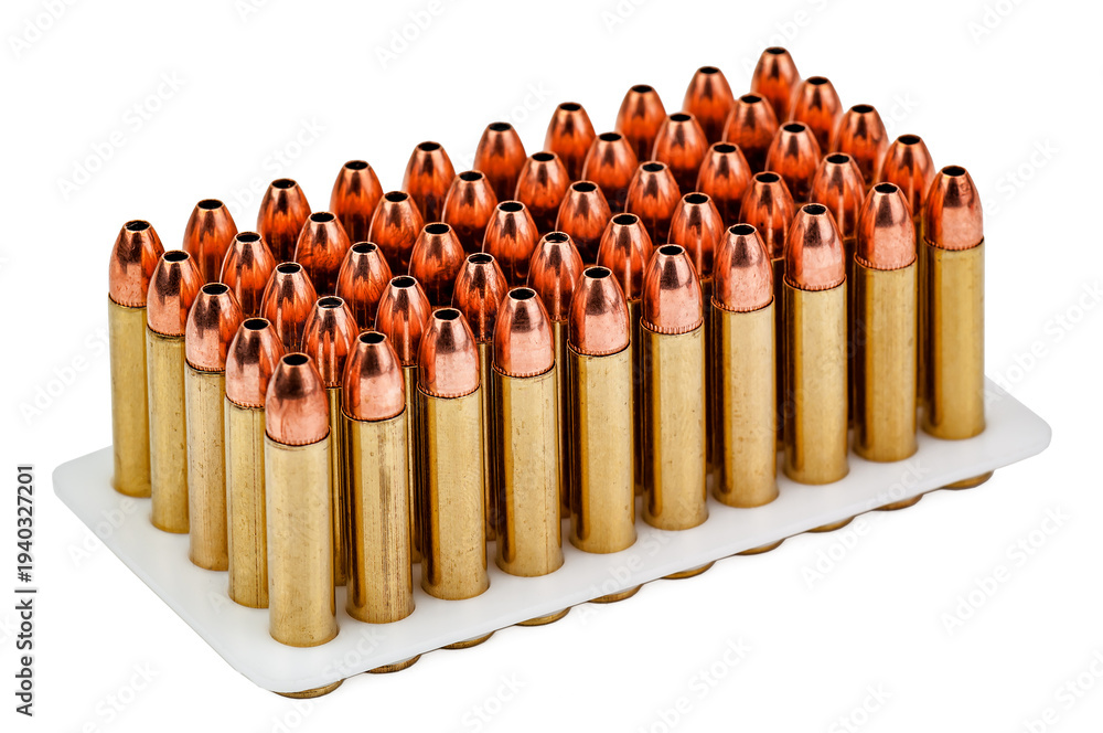 Obraz premium 9 mm bullets for gun on white background