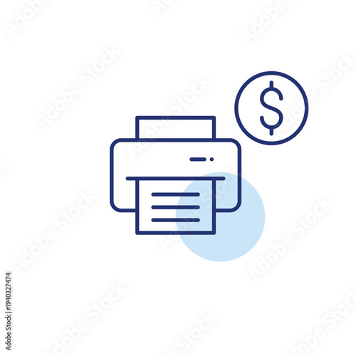 Printer and dollar. Purchase cost, office equipment payment. Pixel perfect, editable stroke vector icon