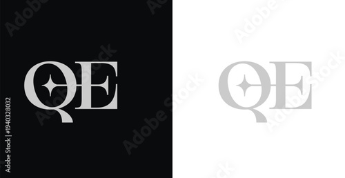 Elegant QE serif monogram logo in black and white luxury style