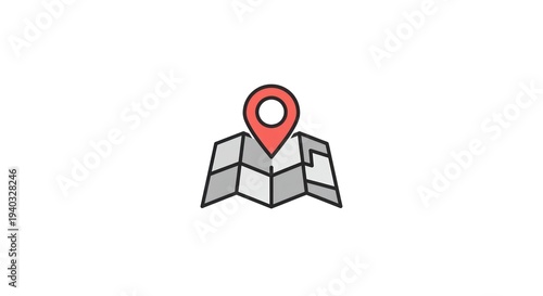 Map illustration shows a location marker on folded paper map