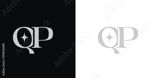 Elegant QP serif monogram logo in black and white luxury style