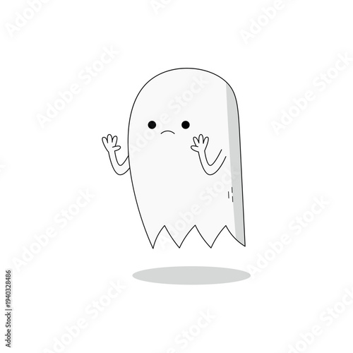 Cute white ghost cartoon character scared doodle