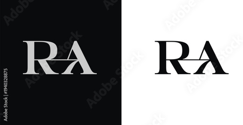 Elegant RA serif monogram logo variant in black and white luxury style
