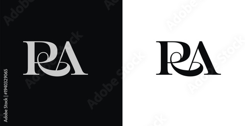 Elegant RA serif monogram logo RA2 in black and white luxury style
