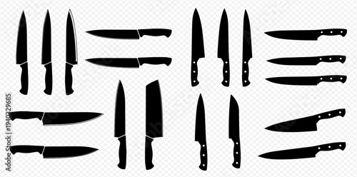 Collection of various kitchen knife silhouettes for cooking and food preparation.