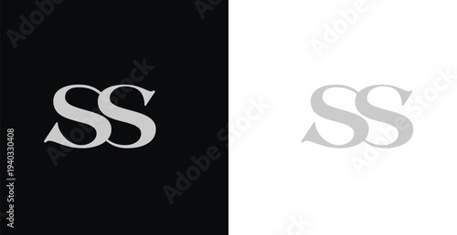 Elegant SS serif monogram logo in black and white luxury style