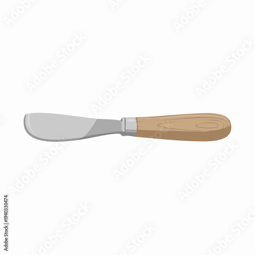 A digital illustration of a butter knife with a wooden handle on a plain white background viewed from the side