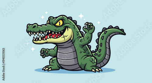 Cartoon Alligator Character with Sharp Teeth and Fierce Expression.