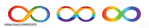 Infinity symbol rainbow set. Autism awareness infinity collection. Symbols for neurodiversity, inclusion, and acceptance projects. Simple flat vector icons for World Autism Awareness Day