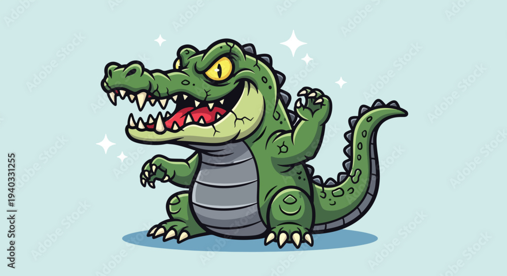 Fototapeta premium Cute Cartoon Alligator Waving Hand Vector Illustration 1.