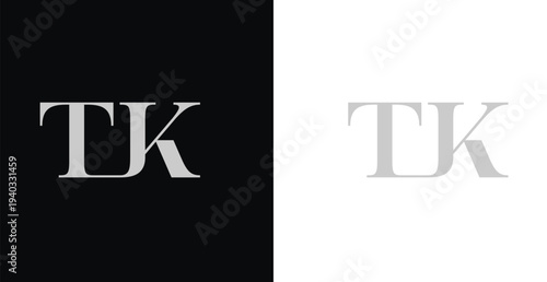 Elegant TK serif monogram logo in black and white luxury style