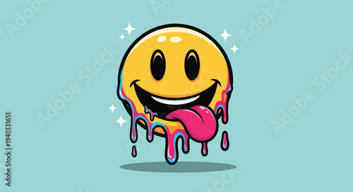 Melting Smiley Face Dripping Colorful Liquid.