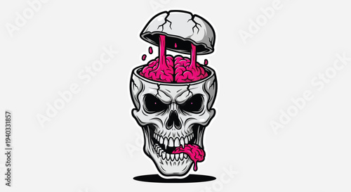 Skull with Open Brain and Tongue Out.