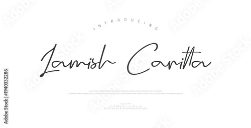 Lamish Caritta, Script typography beauty fashion elegant minimalist serif italic fonts decorative wedding vintage retro logos. Minimal luxury font alphabet logo. Vector illustration
