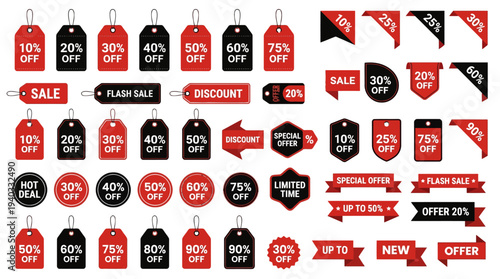 Collection of modern sale tags and discount banners for marketing campaigns
