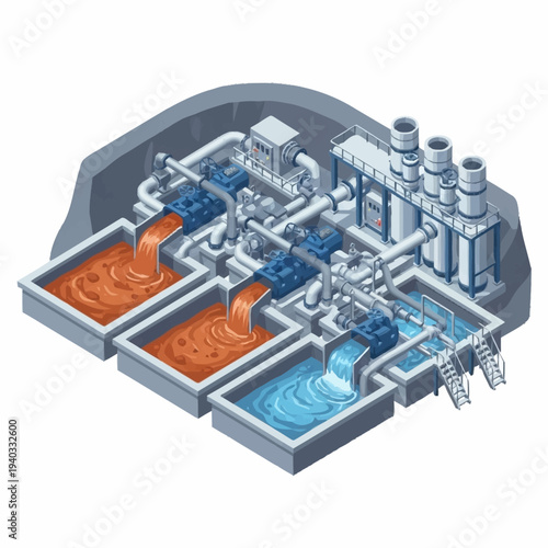 Industrial Water Treatment Plant Isometric Diagram.