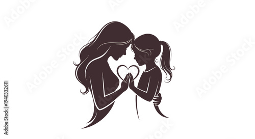 Mother and daughter forming a heart with their hands together.