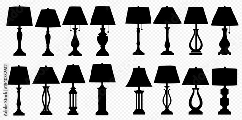 Collection of various table lamp silhouettes, showcasing diverse designs for home and office lighting.