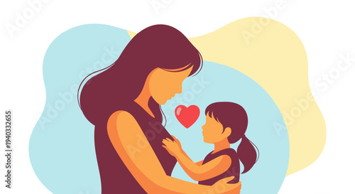 Mother and daughter sharing a tender moment with love.