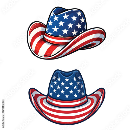 American Flag Cowboy Hat Patriotic Western Hat Vector Illustration