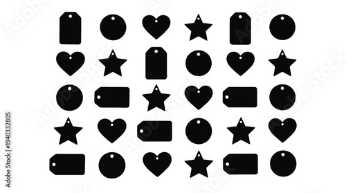 Collection of black tag shapes for design and decoration