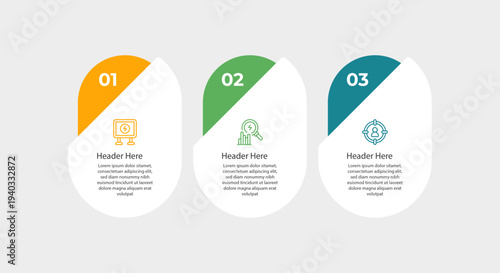 Three steps in an infographic or business presentation.