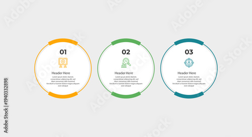 Infographic with three steps presented in colorful circles.