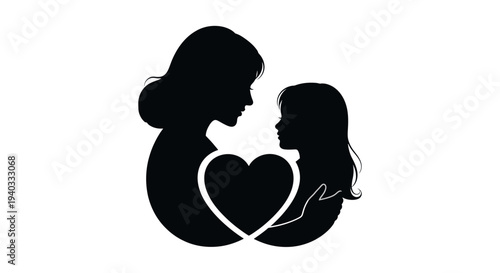 Mother and Child Silhouette with Heart Symbolizing Love and Connection.