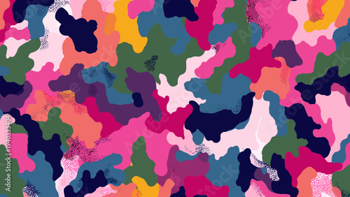 Vibrant camouflage pattern design with colorful skull bones for Halloween