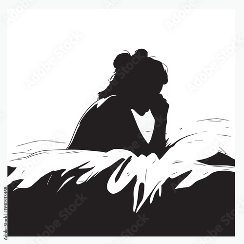 silhouette of a woman waking up