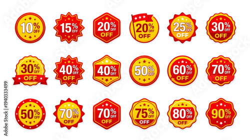 Collection of vibrant discount stickers for promotional sales
