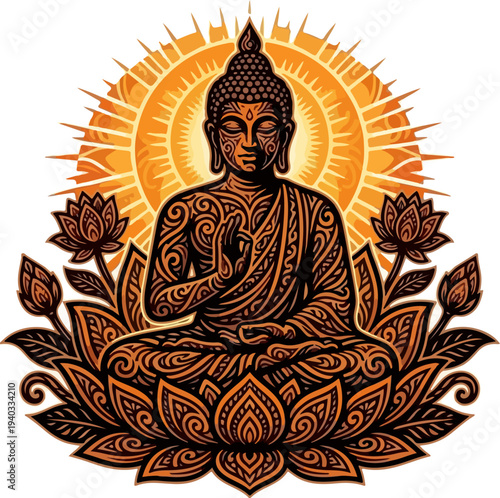 Sacred Vesak Day Buddha Lotus Silhouette Vector