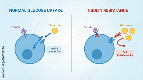 Insulin Resistance vs Normal Glucose Uptake Cellular Mechanism