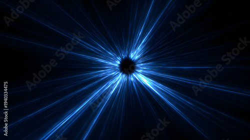 Blue light rays emanating from dark circle isolated on a transparent background