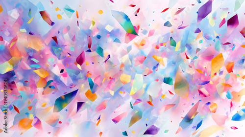 Vibrant abstract composition of scattered translucent colorful fragments