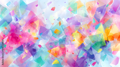 Vibrant abstract composition of scattered translucent colorful geometric shapes