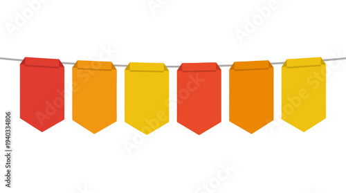 Colorful flags hanging on string, vibrant decoration for party