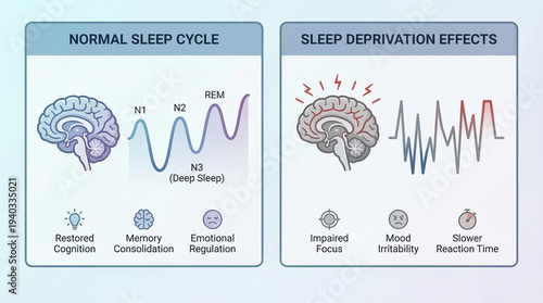 Obraz na płótnie Normal Sleep Cycle vs Sleep Deprivation Brain Effects