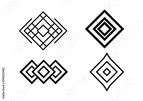 Minimalist 4 Geometric Diamond Pattern Ornaments for Modern Branding